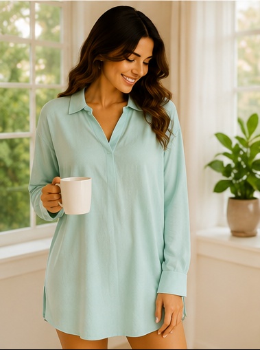 Women’s Mint Green Long Sleeve Sleep T-Shirt Nightwear
